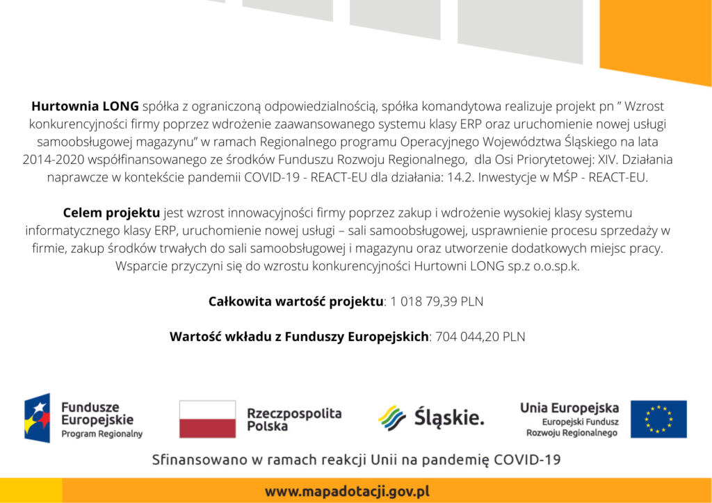informacja o finansowaniu środkami z UE